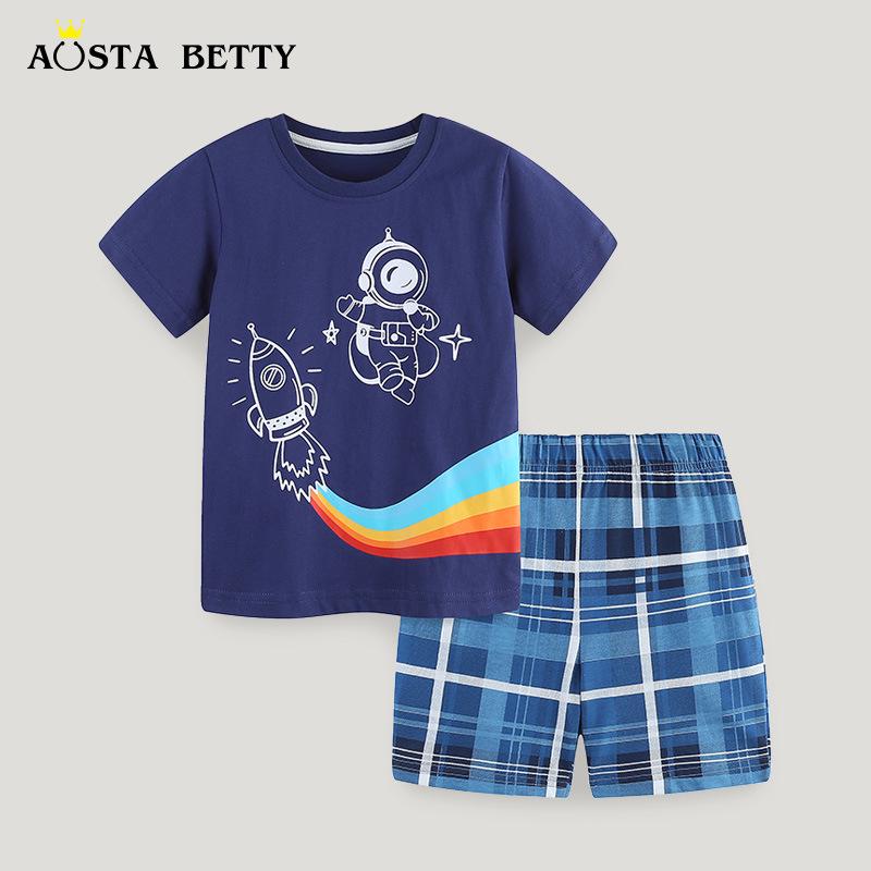 

European & American Style Boys Cartoon Astronaut T-Shirt Two-Piece Summer Set 100cm