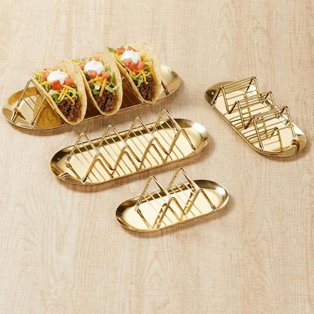 W-vormige Roestvrijstalen Taco Houder met Sausbakje Roestvrij Taco Stand met Dienblad Antislip voor 1/2/3/4 Tacos