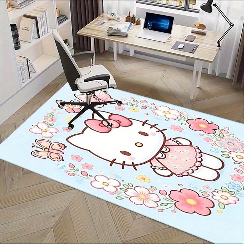 Office Rug Hello Kitty, Floral Anti-Slip Rug, Machine Washable for Living Room, Bedroom, Office, Multiple Sizes, Bedroom Mat, Decorative Mat, Durable