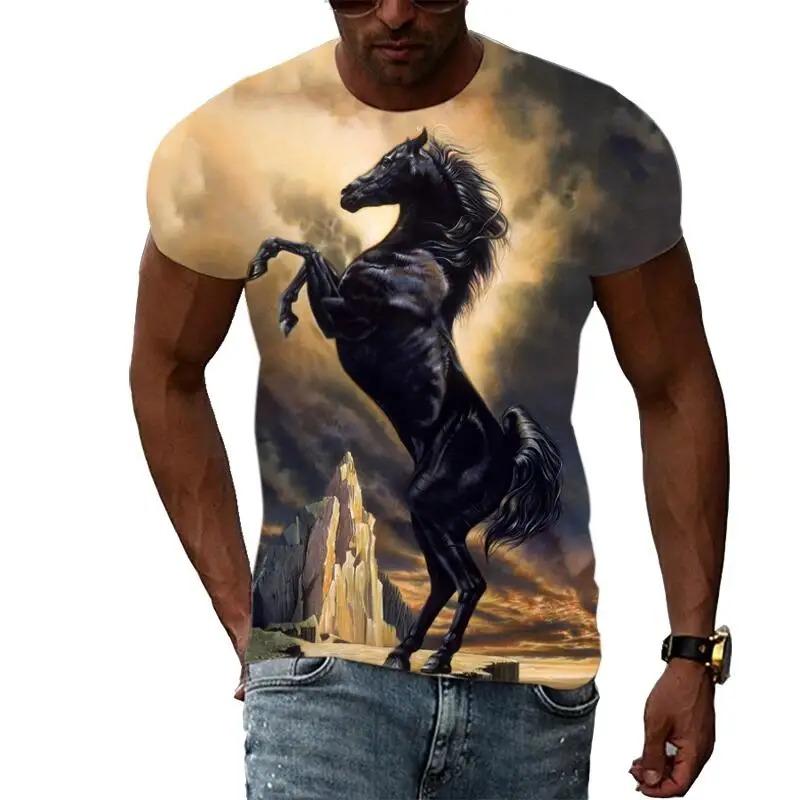 New Fashion Horse Pattern 3D Printed Men's Hip Hop Personalized Round Neck Short sleeved T-shirt