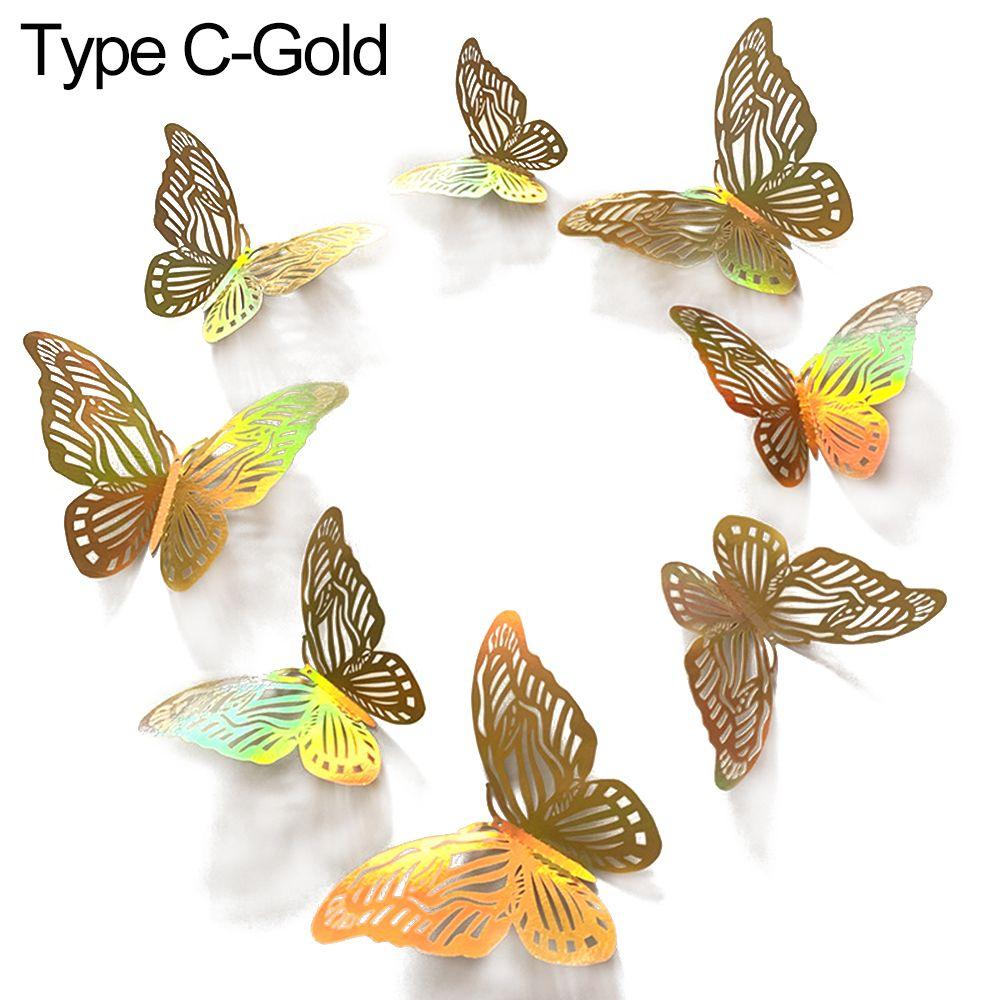 DIY Accesories Party Wedding Supplies Home Decoration Hollow Butterflies 3D Butterfly Stickers Wall Decals Colorful Silver Gold