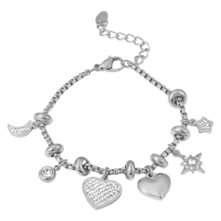 Women's Heart Charm Bracelet In 18k Gold Plated Sturdy Stainless Steel Adorned with Stylish Zircon Materials Use