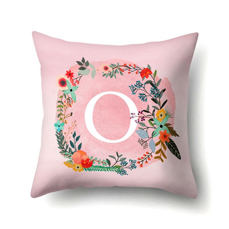 Polyester Pillowcase Pink Flower Home Decoration Print 26 English Letter Cushion Pillowcase