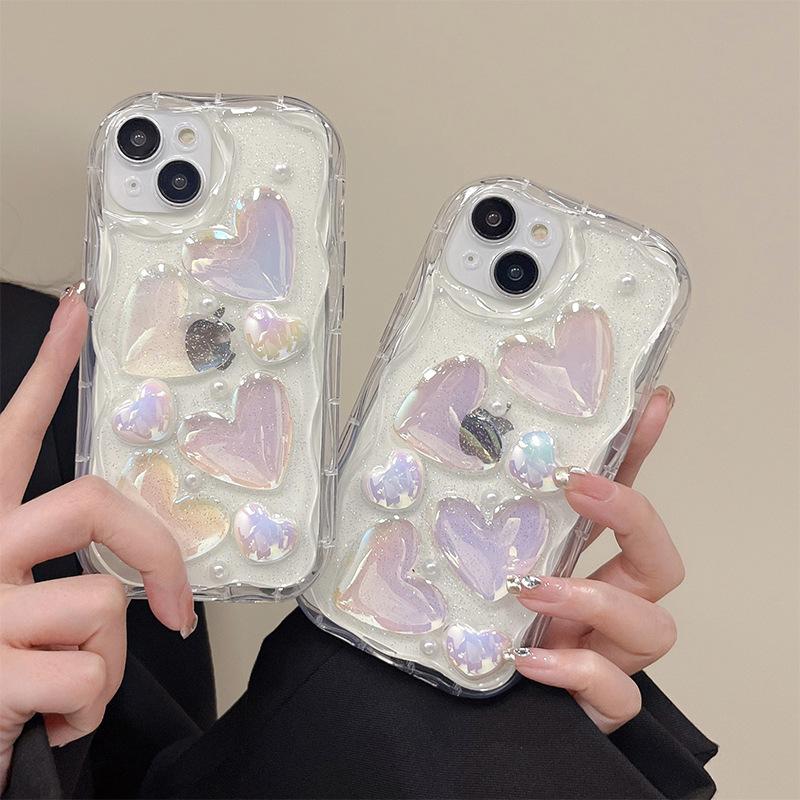Glitter Colorful Laser Love Mobile Phone Case Is Suitable For Apple 17Promax Fine Hole All-Inclusive Iphone15 Wave Pattern