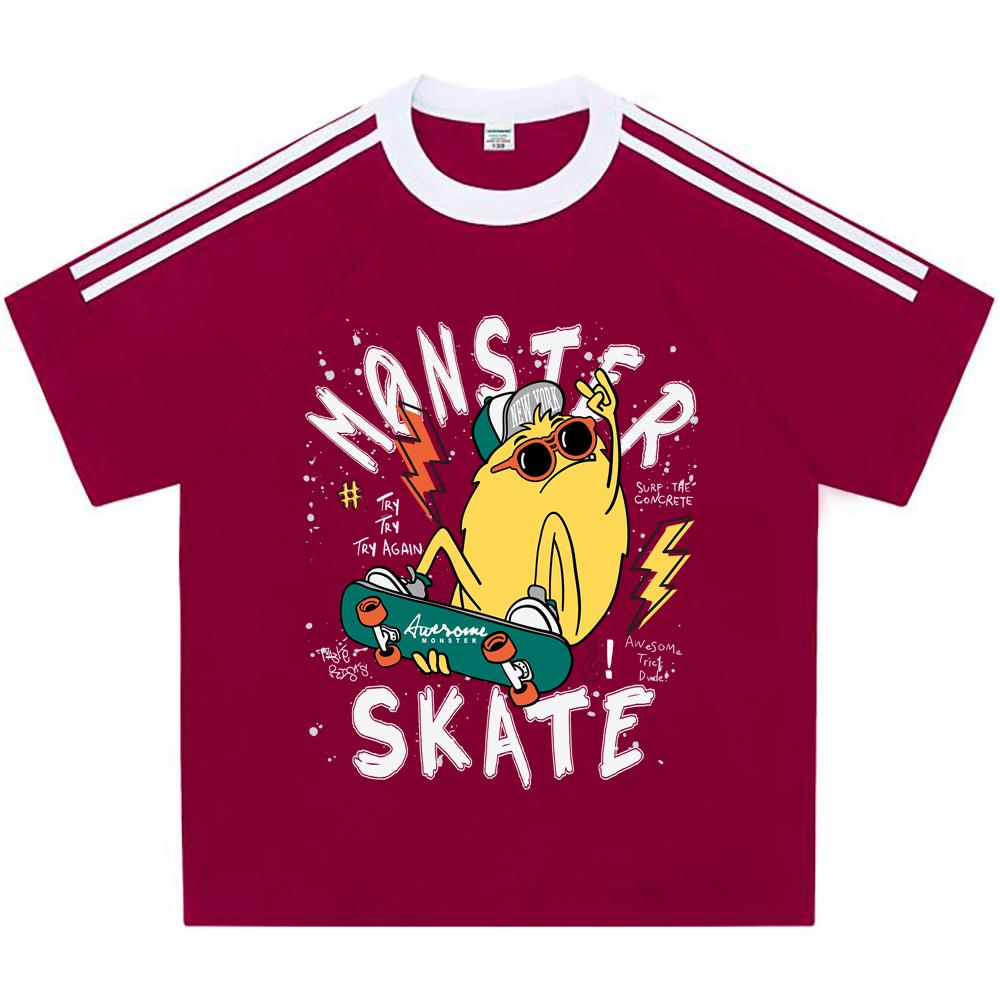 

Kids 100% Cotton T-shirts Boys And Girls 200 GSM Cotton Tees cool monster skateboarding Cartoon Print Child Tshirts 150 білий