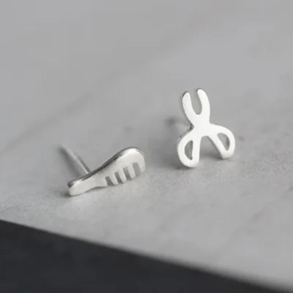 Silver Plated Korean Style Stud Earrings for Women Creative Ear Hole Design Allergy Free Fine Jewelry Accessories