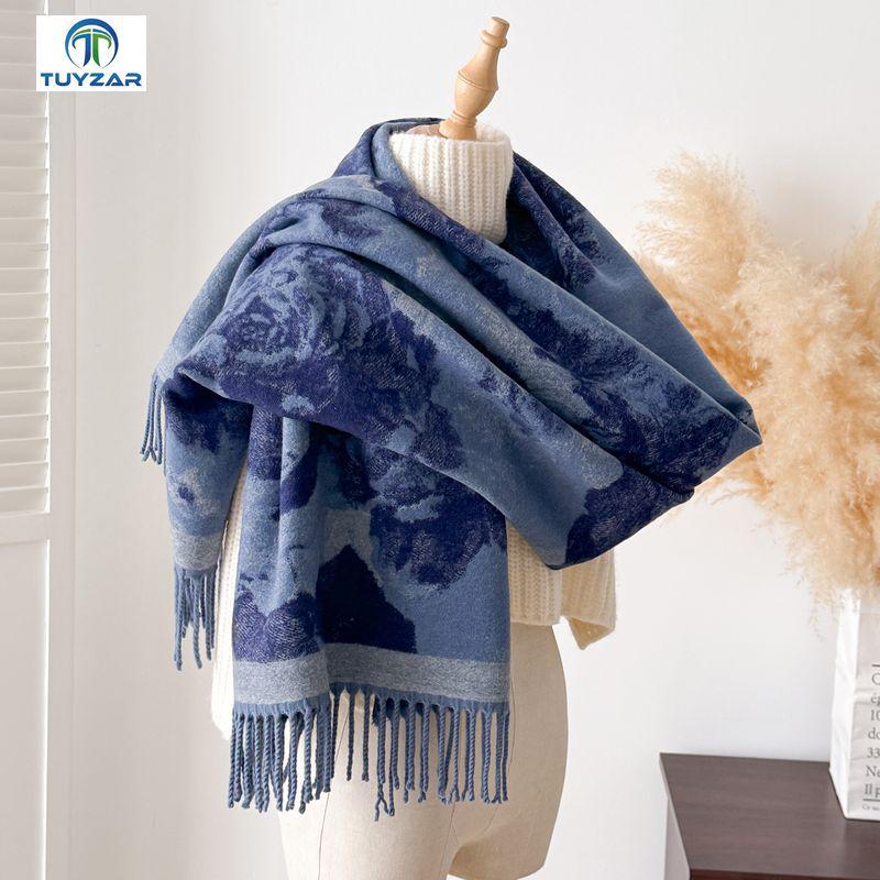 Elegant Ethnic Style Double-Sided Scarf – Women's Soft, Thick, Warm Shawl for Autumn & Winter