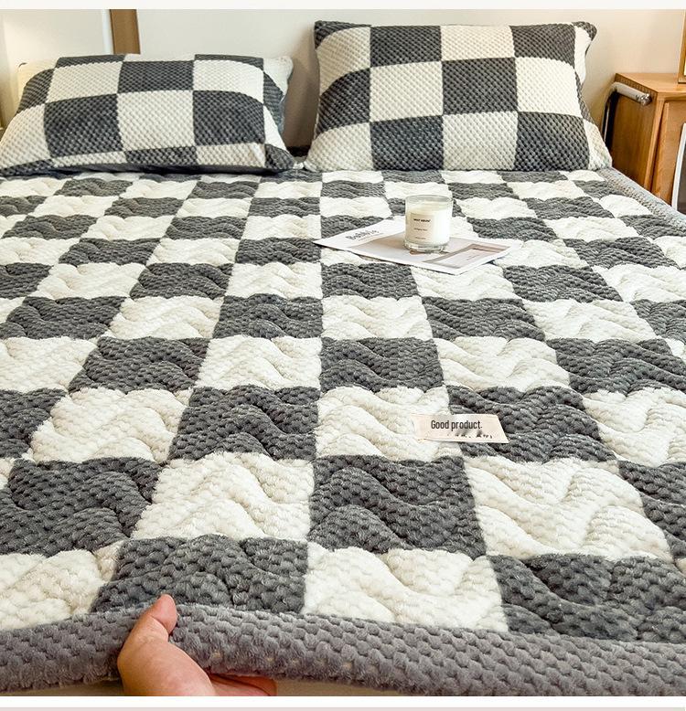 Thick Plush Winter Bed Pad - Solid Color, Warm Milk Velvet Mattress for Dormitory or Bedroom