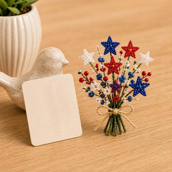 America 250 Beaded Bouquet DIY Kit, 4th of July Patriotic Flower Craft Handmade Set, 1776-2026 Independence Day 3D Beaded Flower Making