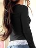 2025 Versatile V-neck Button Ribbed Lace Patchwork Long Sleeve Women's Top