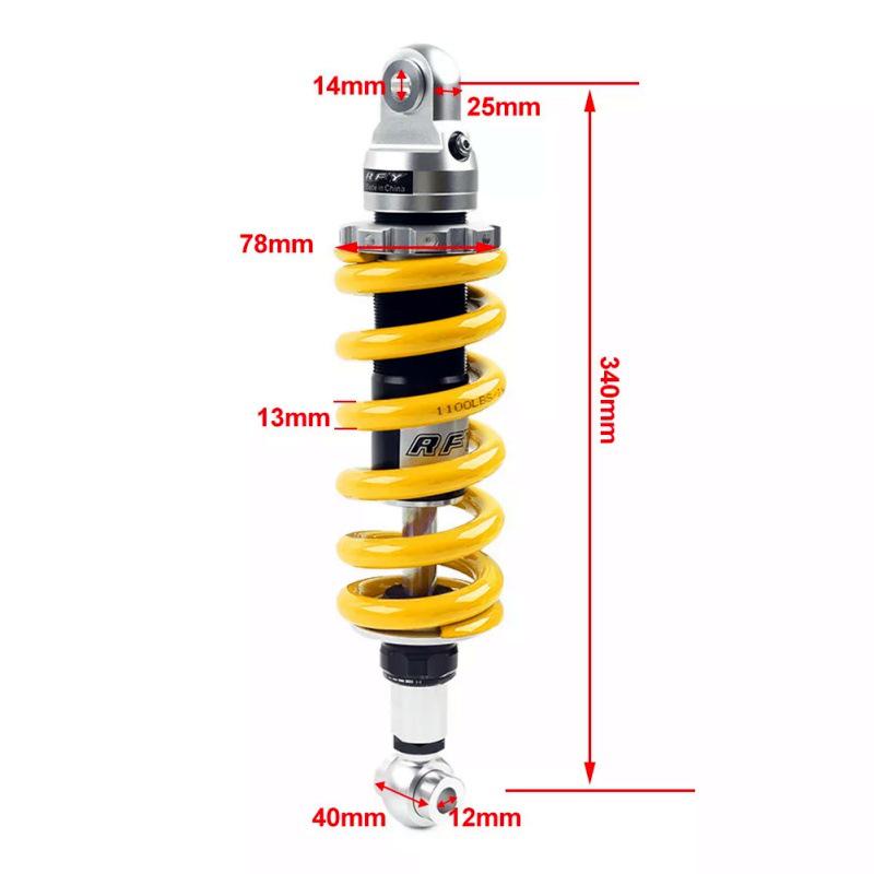 RFY 340mm Locomotive/ATV Shock Absorber, Adjustable Damping, Fits TTR150 Adjustable Damping 320 Yellow