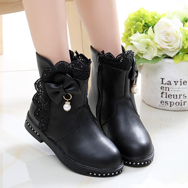 Girls' Boots Autumn And Winter Korean Princess Short Boots Children's Snow Boots Girls' Plush Mid Top Boots