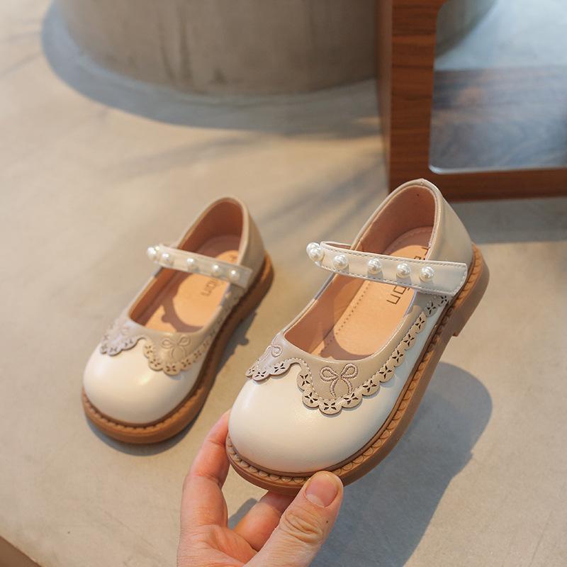Girls' leather shoes 2025 autumn new fashion pearl children's casual shoes non-slip and wear-resistant medium and older girls' shoes