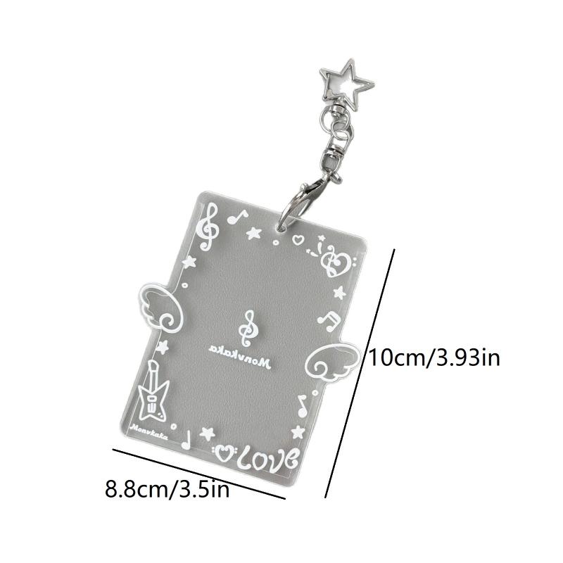 Clear Acrylic Photo Card Holder Lovely Wing Print Star Keychain Anti-drop for K- Fans Card Display Ornament