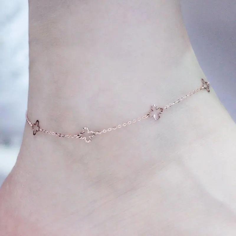 Purple Gold Flower Anklet Fashion Simple Temperament Rose Gold Plated Car Flower Lucky Grass Anklet Women