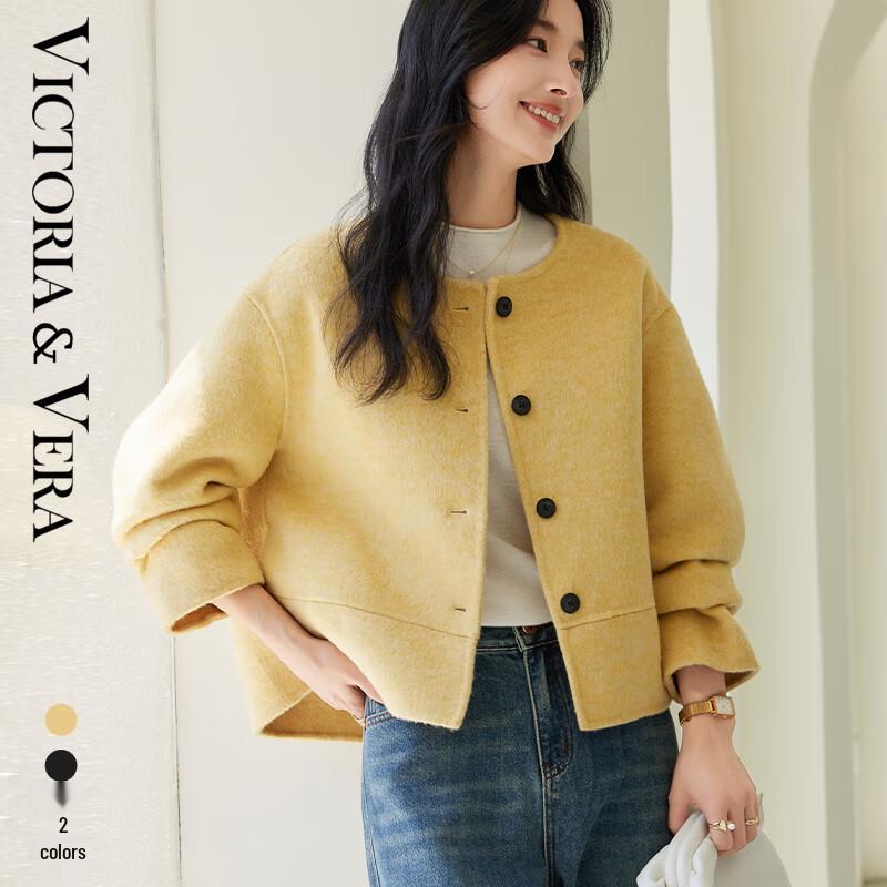 VICTORIA&VERA Women's Winter Short Wool Blend Patchwork Coat