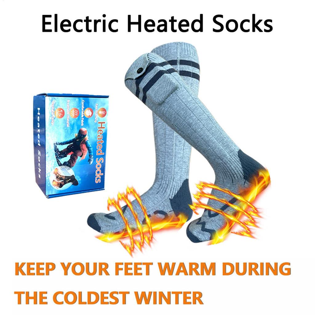 USB Heated Socks with 4 Heating Levels, Electric Foot Warmer for Men & Women in Skiing, Hiking & Winter Work