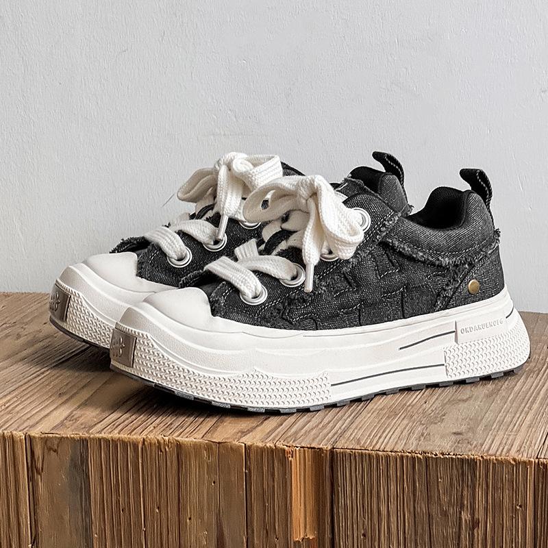 58129 Ensemble Series Plum Blossom Board Shoes Guochao Niche Design Thick-soled Heightening Canvas Shoes for Men and Women Couples