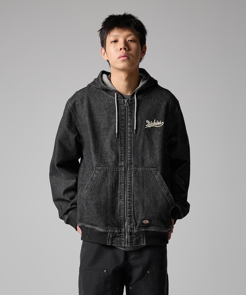 Dickies Wellenlogo Denim Reißverschluss Hoodie Schwarzer Denim