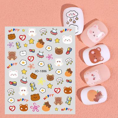 1PCS Cartoon Bear and Bunny Nail Art Stickers