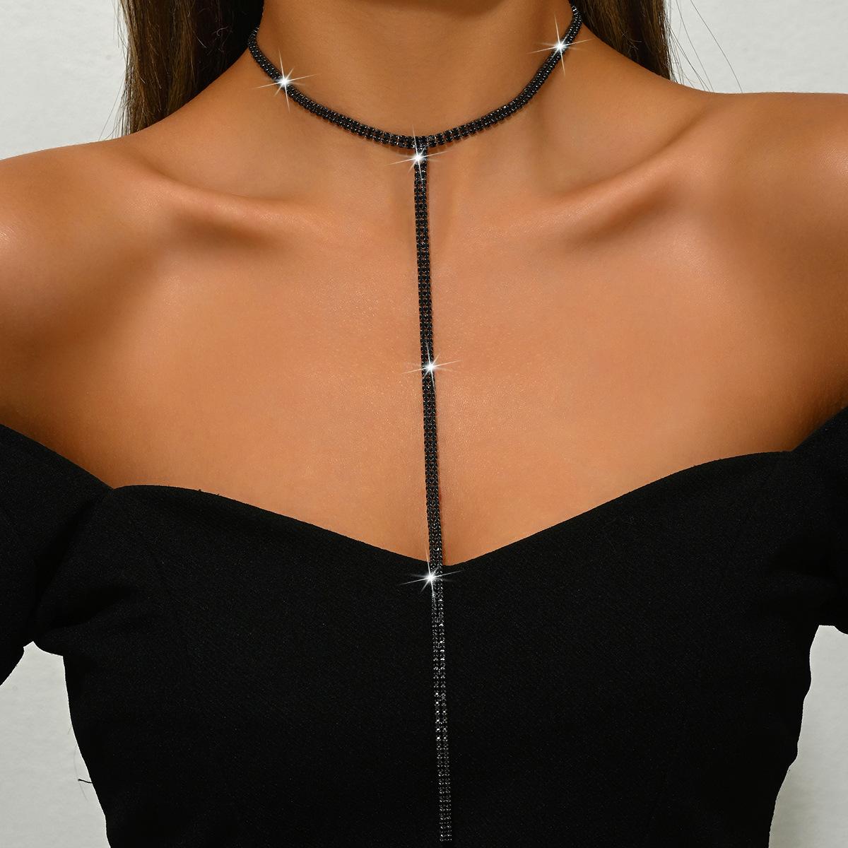 

Минималистичное Т-образное двухслойное ожерелье, длинное женское ожерелье, цепочка для свитера, подарок на День святого Валентина, подарок для нее A чёрный