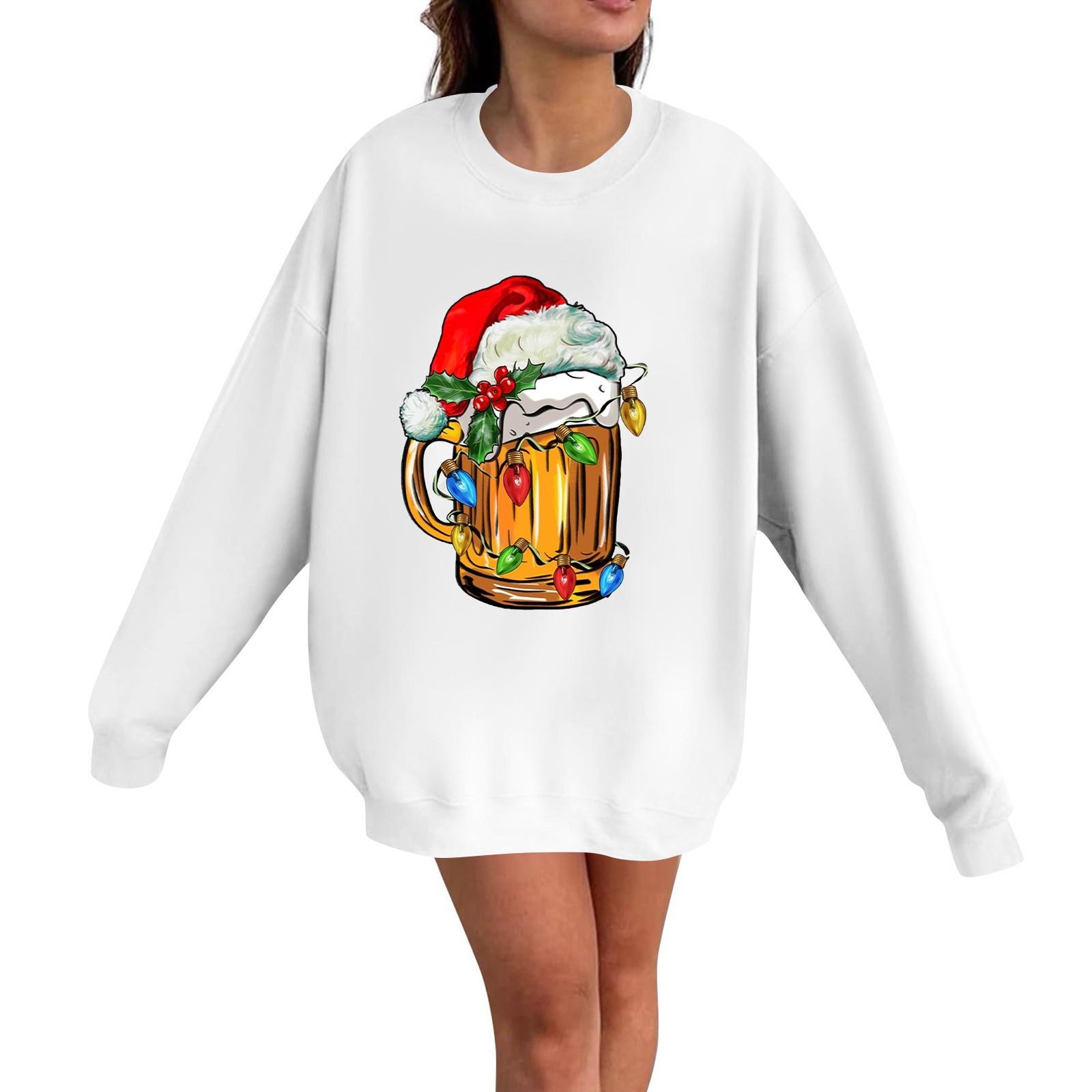 

Женская модная повседневная толстовка с длинными рукавами и рождественским принтом с круглым вырезом XXXL белый