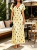 Women's Polka Dot Maxi Dress V Neck Ruffle Sleeve High Waist Elegant Summer Casual Dress