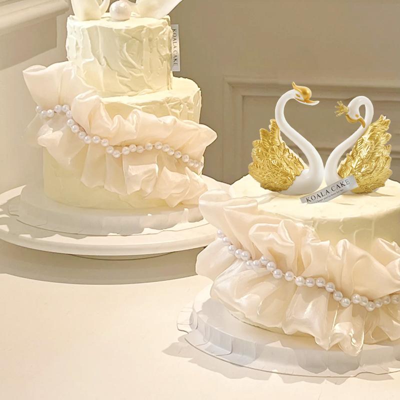 1 Pair Couple Swan Cake Topper Wedding Anniversary Cake Decoration Supplies Birthday Party Cake Dessert Baking Decor Ornaments