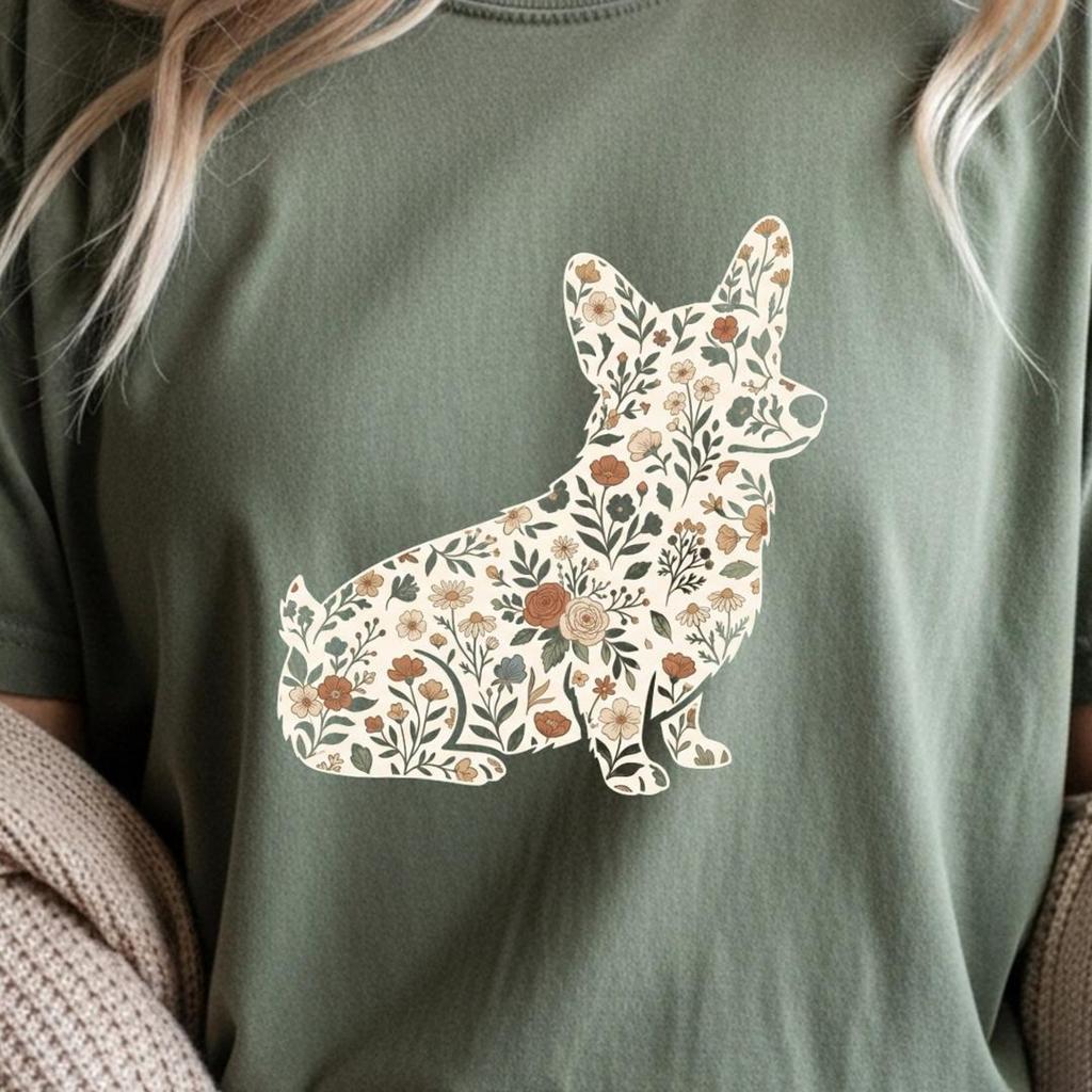 Floral Corgi Dog Shirt, Personalized Corgi Mama shirt, Dog Lover Gift, Corgi Mom Tee, Boho Dog Shirt, Gift for Corgi Parent, Therapy Dog tee