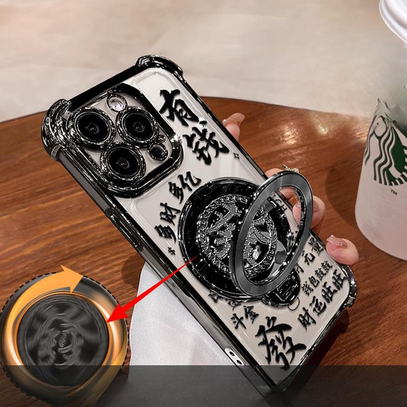 Rotating Hair Bracket Suitable for Apple 16promax Mobile Phone Case 15 Electroplated Anti-fall 14 National Style 13 Transparent 11 Silicone