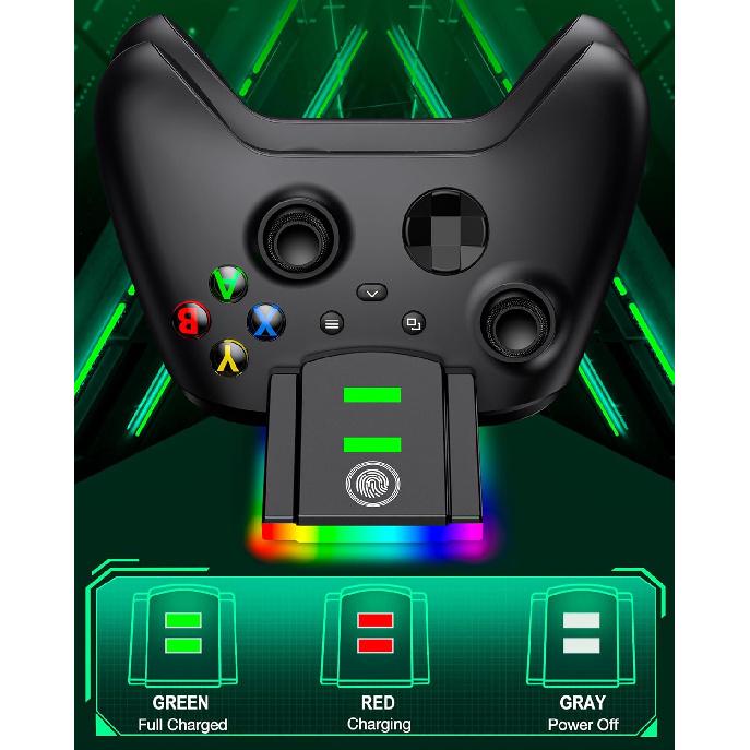 Xbox Controller Charger Station with 2 Packs 4320mWh Rechargeable Battery for Xbox Series X/S/One/Elite Controller, Dual Charging Dock with RGB
