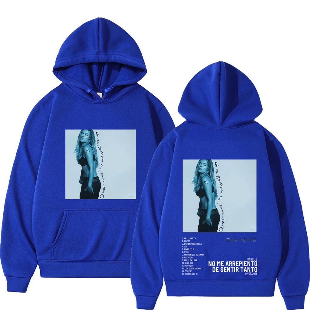 Karol G Albüm No Me Arrepiento De Sentir Tanto Baskılı Kapüşonlu Sweatshirt Erkek Kadın Moda Kazak Kışlık Bol Günlük Kapüşonlular