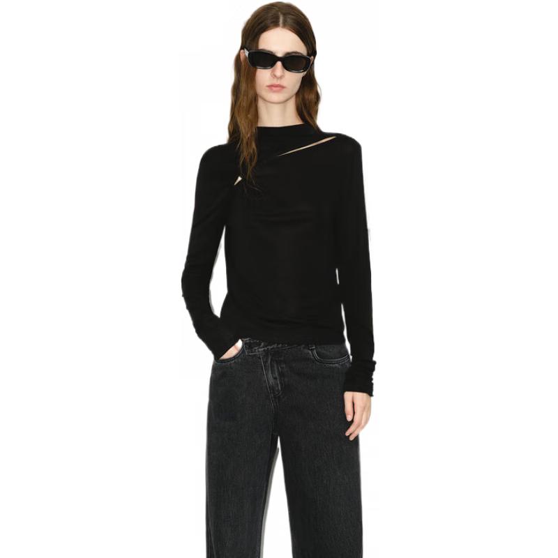 

MO&Co. Деконструированный топ из эластичной шерсти тенсел с высоким воротом L (170)