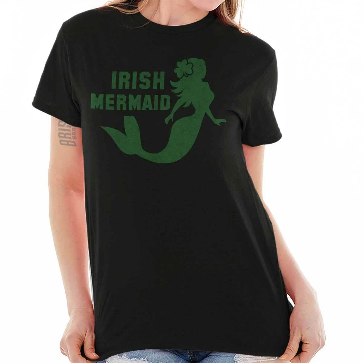 Cute Irish Girl Shamrock St Pattys Day Lucky Womens Graphic Crewneck T Shirt Tee XS