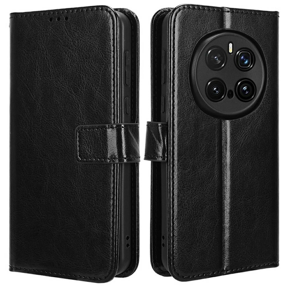 

Чехол для Honor Magic7 Pro 5G Crazy Horse Texture PU Leather Phone Wallet Cover Black