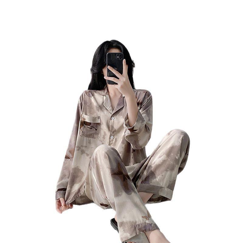 1011 Cotton and Silk Pajamas Women's Long-sleeved Trousers Large-size Two-piece Suit Girl Cute and Sweet New Loungewear