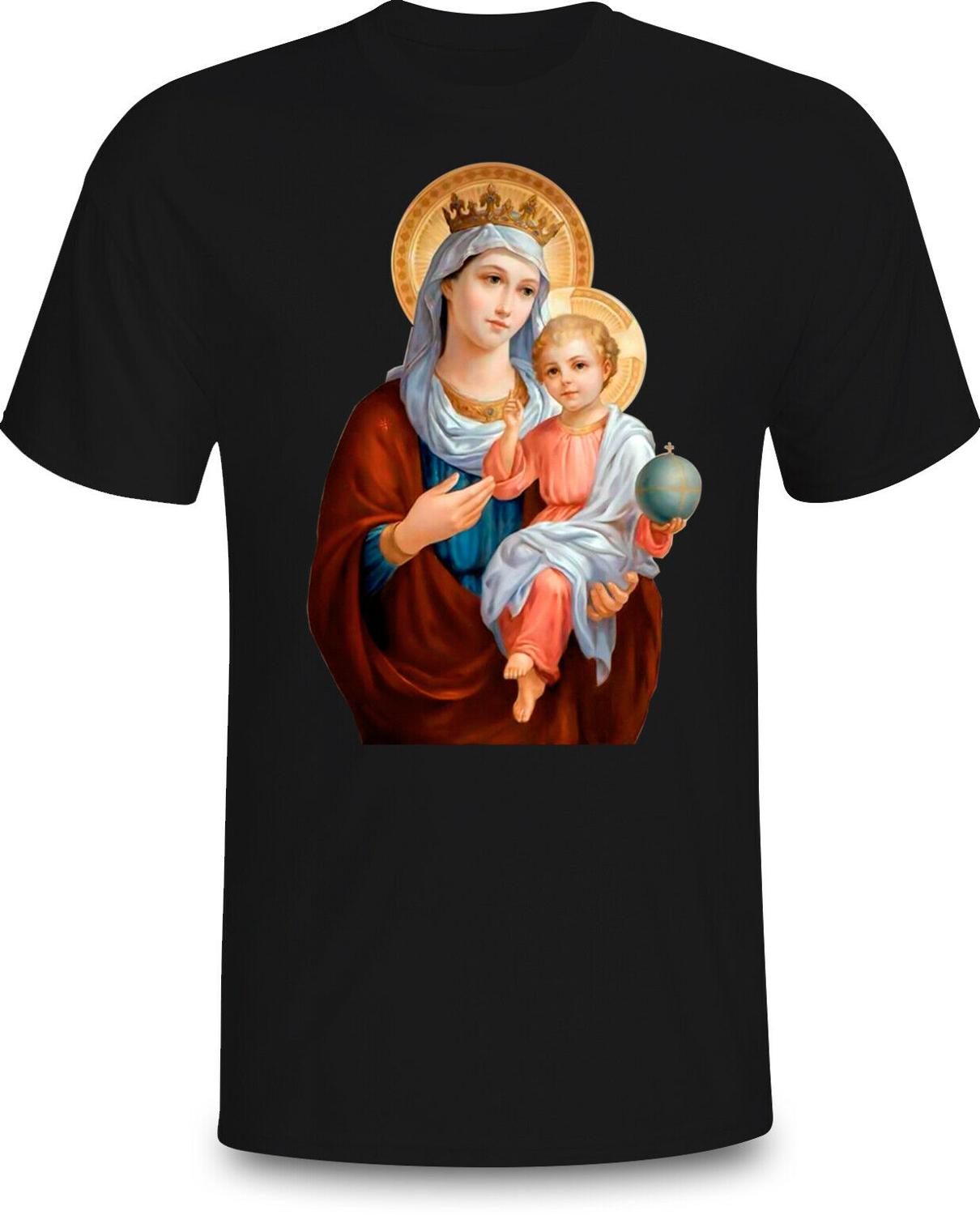

Catholic Tshirt Mary Blessed Mother Tshirt Black Men Designs Summer Cotton Oneck T Shirt Funny Tees Men Clothing S
