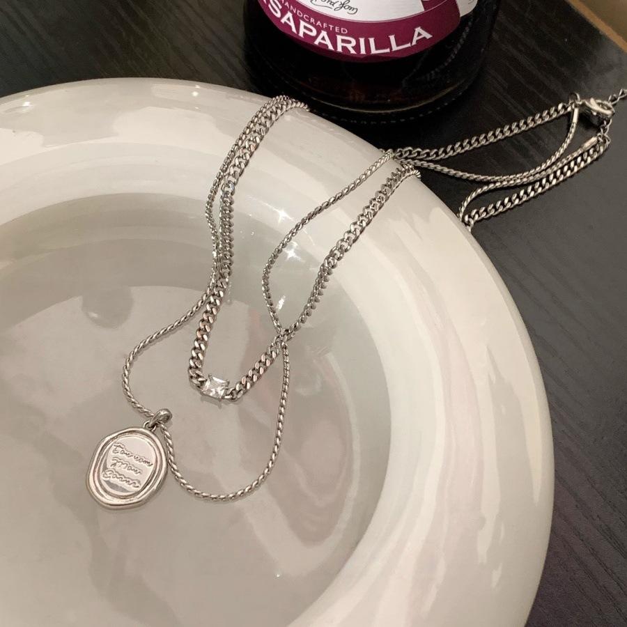 Korean Version of Letter Tag Double Stacked Long Necklace Niche Design Personalized Neck Chain Collarbone Chain