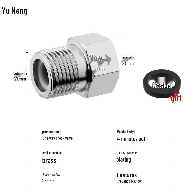 Yùnéng 1/2-calowy złączka zaworu zwrotnego przeciwzalewowego