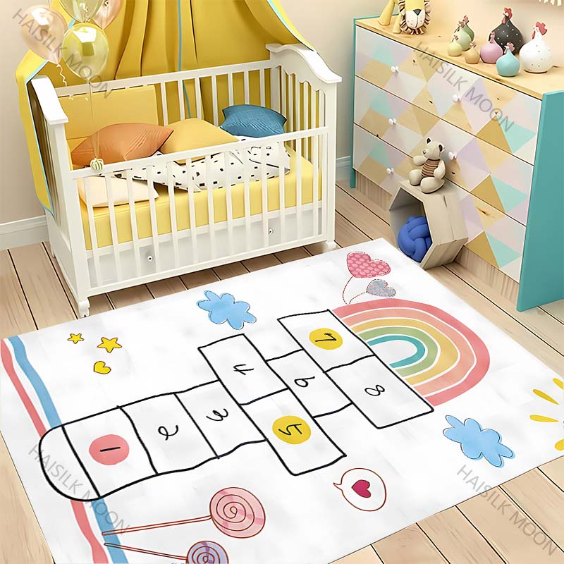 Cute Hopscotch Cartoon Carpet! Living Room Bed Kids Room Mat, Non-slip Exquisite Home Decor, Children's Play Early Education Rug