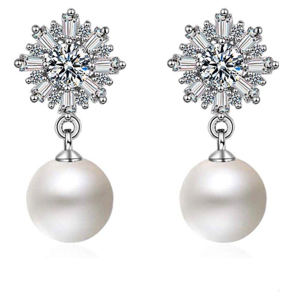 Latest Crystal Pearl Silver Plated Earrings for Women
