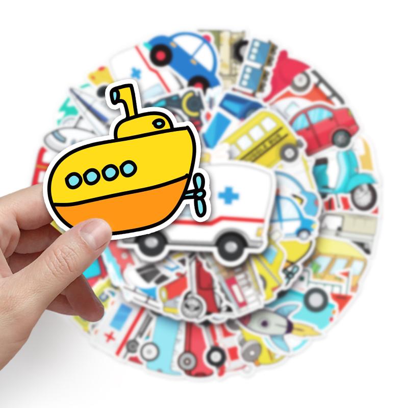 10/25/50pcs Transports Stickers Cartoon Cars Airplanes for Gift Room Learning Wall Decals Travel Luggage Phone Helmet