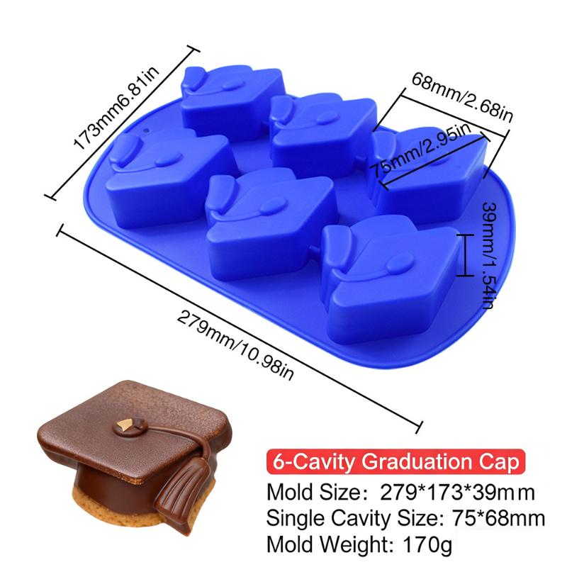 6 Cavity 3D Graduation Hat Design Silicone Mousse Mould Chocolate Mold Diy Candle Model Chiffon Cake Decorating Tools Bakeware