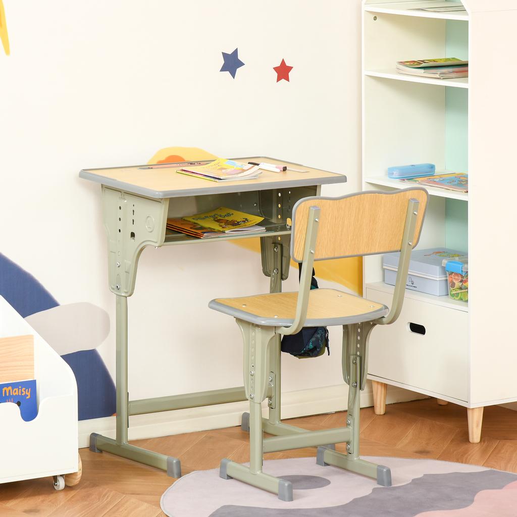 Juego de Escritorio y Silla para Niños de 6+ Años Altura Regulable con Cajón y Gancho Natural