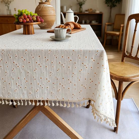 Lilac Floral Tablecloth, Cotton Small Fresh Flower Print Table Cover, Pastoral Style Breathable Cloth for Desk, Dorm Room Decor, Coffee Corner &