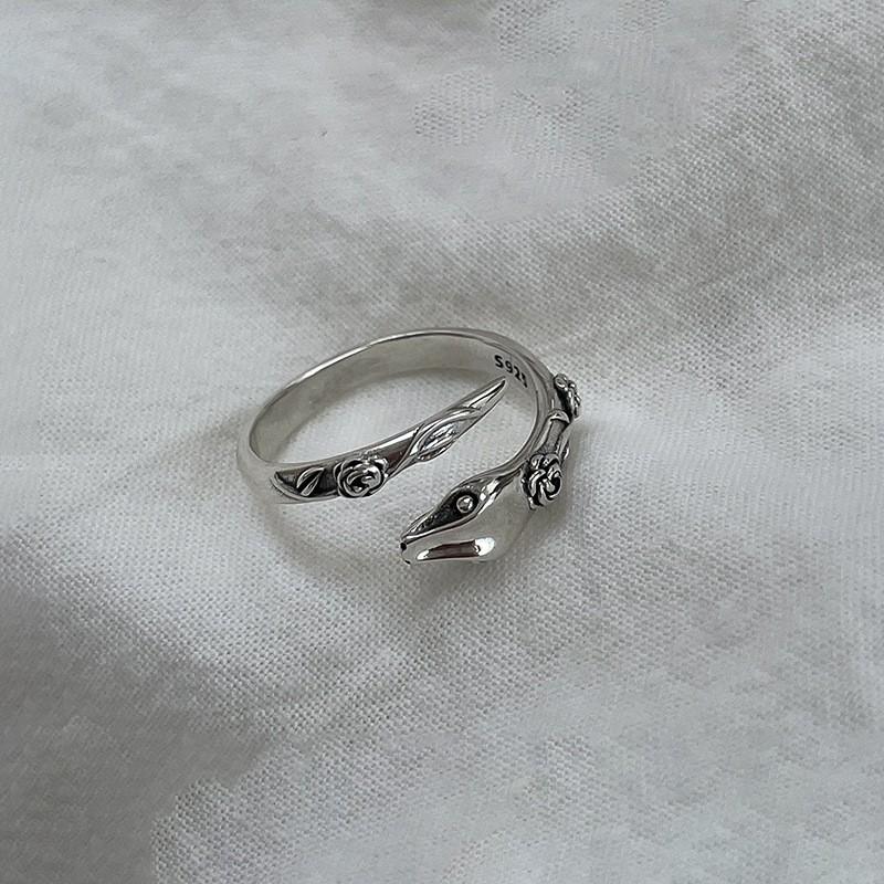 Adjustable Snake Ring Women Sterling Geometric Floral Finger Vintage Chic Minimalist Jewelry Adjustable Open Band
