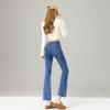 Spring Summer Blue Micro Flare Petite Slim Vintage Black Nine Points Denim Pants For Women Casual Pants Oversize Denim Trousers
