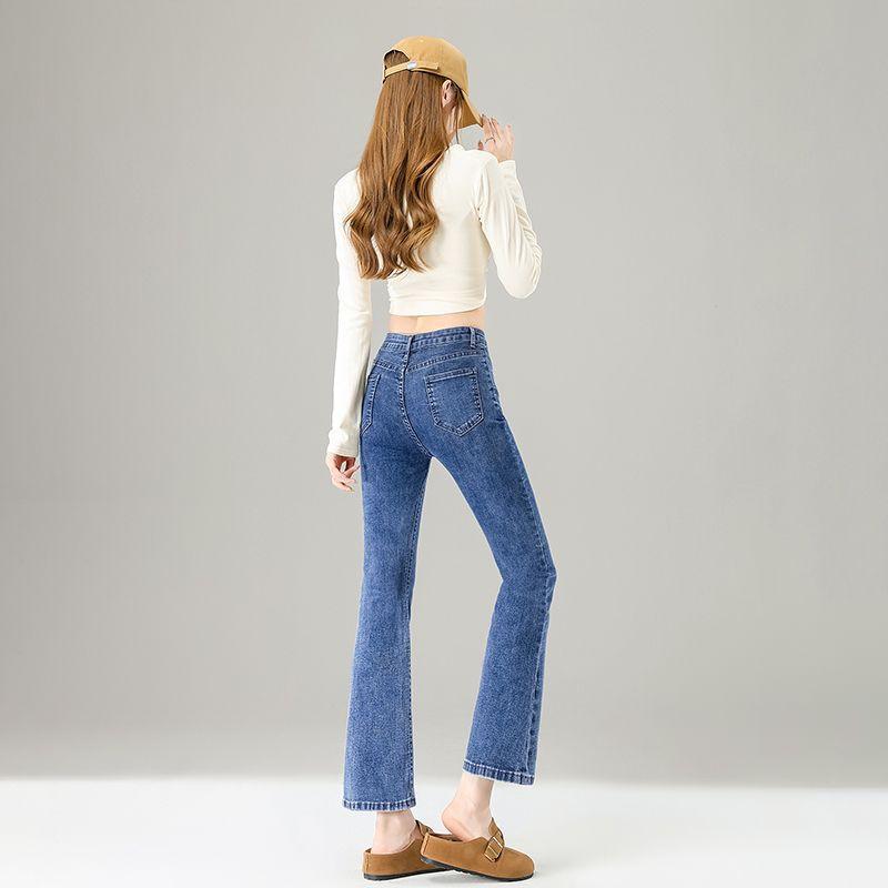 Spring Summer Blue Micro Flare Petite Slim Vintage Black Nine Points Denim Pants For Women Casual Pants Oversize Denim Trousers