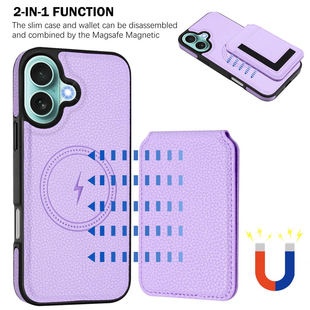 Applicable to iPhone16 mobile phone case, Samsung S25 lychee pattern wireless charging magnetic card bag bracket multi-function anti-drop