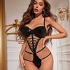 Supply New Sexy Patent Leather Belly Rivet Hole Strap Sex Underwear Set